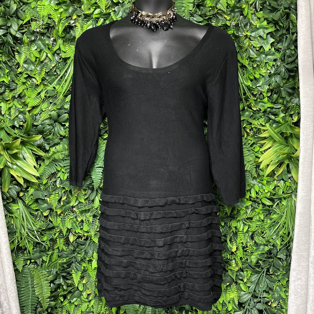 ISABELLA RODRIGUEZ Dress Women XL Black Sheath Knit Round Neck Ruffle 2094 - Picture 2 of 8